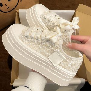 Sparkly Platform White Sneakers