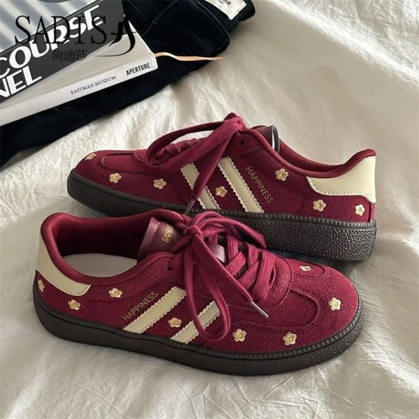 Retro Red Flower Sneakers