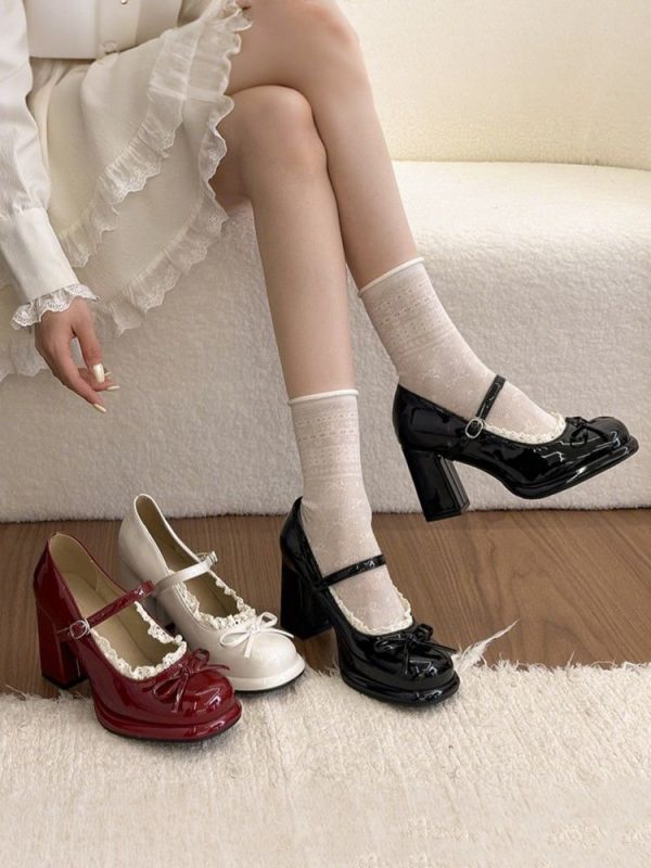 French Lace Bow Mary Janes