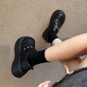 British Black Platform Mary Janes