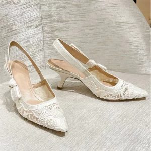 Lace Bow Pointed Stiletto Heels