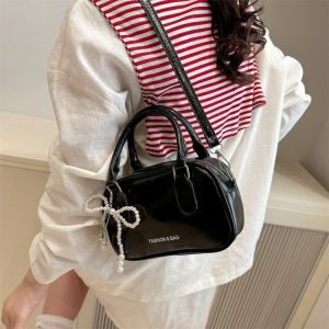 Korean Pearl Bow Bowling Bag