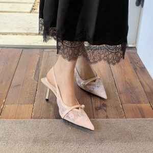 French Mesh Pearl Heels