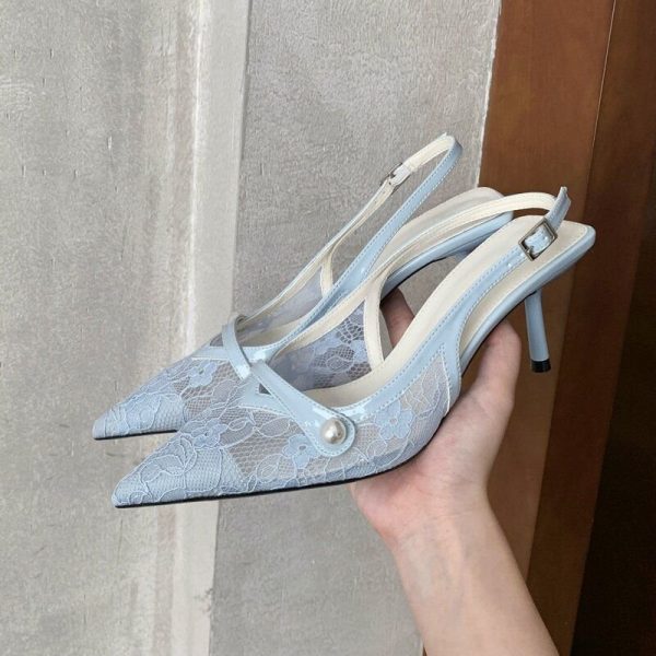 French Mesh Pearl Heels