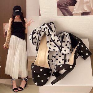 French Polka Bow Sandal Heels