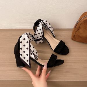 French Polka Bow Sandal Heels