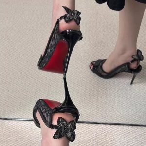 Lace Noir Peep-Toe Heels