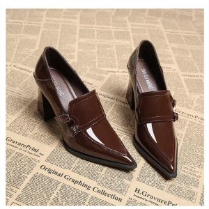 Burgundy Paris Buckle Heels