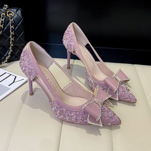 Crystal Bow Satin Heels