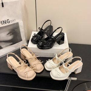 Nude Bow Platform Heels