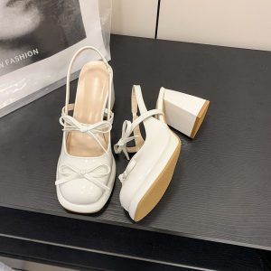 Nude Bow Platform Heels