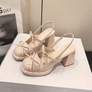 Nude Bow Platform Heels