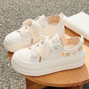 Floral Embroidered Platform Sneakers