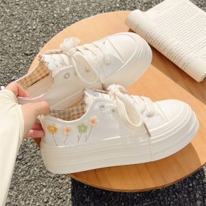 Floral Embroidered Platform Sneakers