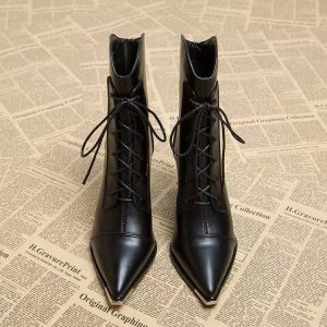 Pointed Toe Lace-Up Ankle Boots