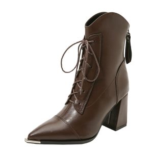 Pointed Toe Lace-Up Ankle Boots