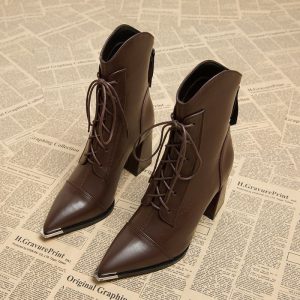 Pointed Toe Lace-Up Ankle Boots