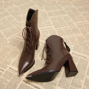 Pointed Toe Lace-Up Ankle Boots