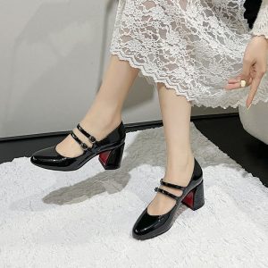 French Retro Double-Strap Mary Jane Heels