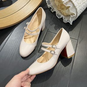 French Retro Double-Strap Mary Jane Heels