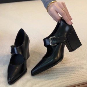 Vintage Sheepskin Pointed Mary Jane Heels