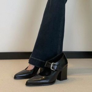 Vintage Sheepskin Pointed Mary Jane Heels