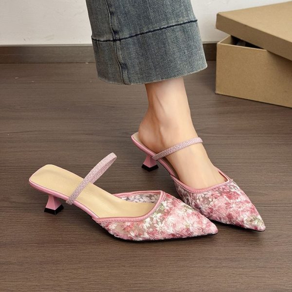 Lace Bloom Mule Heels