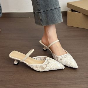 Lace Bloom Mule Heels