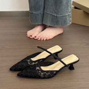 Lace Bloom Mule Heels