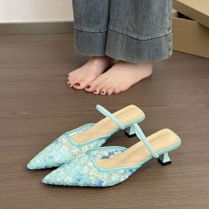 Lace Bloom Mule Heels