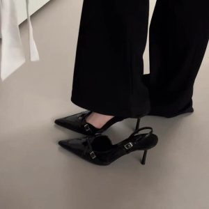 French Cross-Buckle Slingback Heels