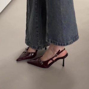 French Cross-Buckle Slingback Heels