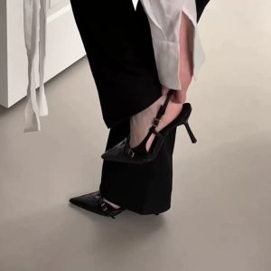 French Cross-Buckle Slingback Heels