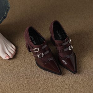 Vintage Double-Buckle Leather Heels