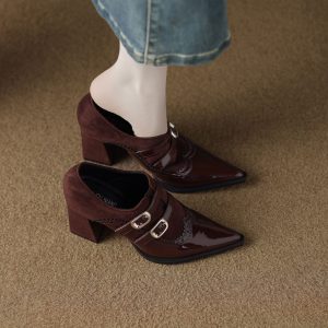 Vintage Double-Buckle Leather Heels