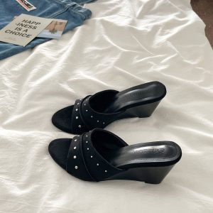 Chic Studded Wedge Mules