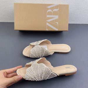 Pearl Bow Embellished Flat Sandals