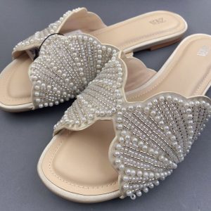 Pearl Bow Embellished Flat Sandals